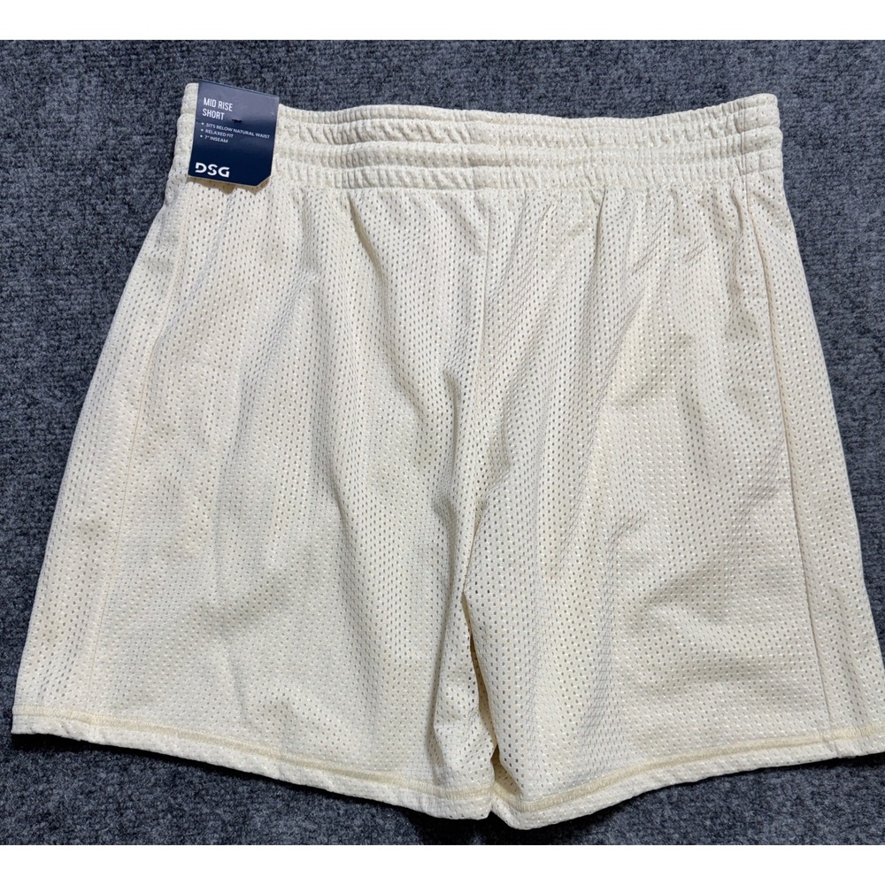 DSG Womens Mid Rise Mesh Athletic Shorts Cream Relaxed Fit Small